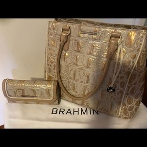 Brahmin Joan Tote Champagne with Checkbook Wallet